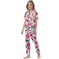 Background Vector Texture Christmas Winter Pattern Seamless Kids  Satin Short Sleeve Pajamas Set