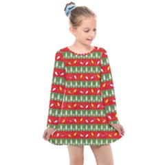 Christmas-papers-red-and-green Kids  Long Sleeve Dress by Grandong