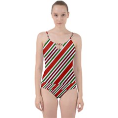 Christmas-color-stripes Cut Out Top Tankini Set by Grandong