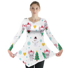 Christmas-seamless-pattern-with-cute-kawaii-mouse Long Sleeve Tunic  by Grandong