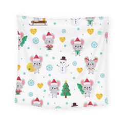 Christmas-seamless-pattern-with-cute-kawaii-mouse Square Tapestry (small) by Grandong