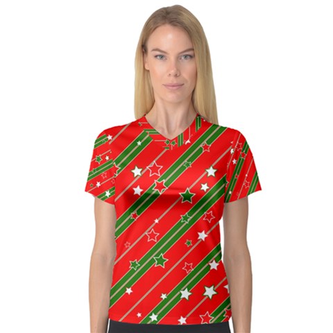 Christmas-paper-star-texture     - V-neck Sport Mesh T-shirt by Grandong
