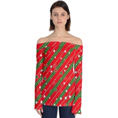 Christmas-paper-star-texture     - Off Shoulder Long Sleeve Top by Grandong