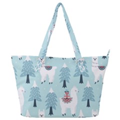 Christmas-tree-cute-lama-with-gift-boxes-seamless-pattern Full Print Shoulder Bag by Grandong