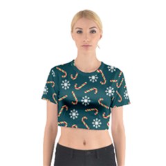 Christmas-seamless-pattern-with-candies-snowflakes Cotton Crop Top by Grandong