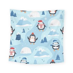 Christmas-seamless-pattern-with-penguin Square Tapestry (small) by Grandong