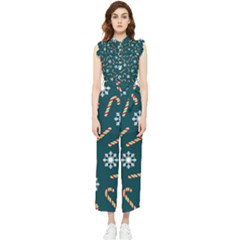 Christmas-seamless-pattern-with-candies-snowflakes Women s Frill Top Chiffon Jumpsuit by Grandong