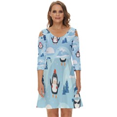 Christmas-seamless-pattern-with-penguin Shoulder Cut Out Zip Up Dress by Grandong
