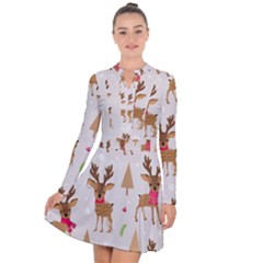 Christmas-seamless-pattern-with-reindeer Long Sleeve Panel Dress by Grandong