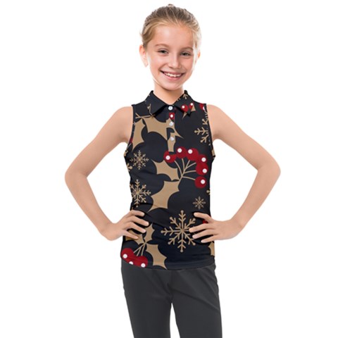 Christmas-pattern-with-snowflakes-berries Kids  Sleeveless Polo T-shirt by Grandong