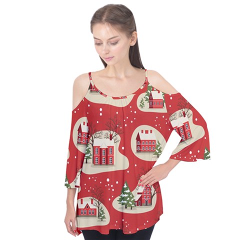 Christmas-new-year-seamless-pattern Flutter Sleeve T-shirt  by Grandong