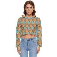 Owl-stars-pattern-background Women s Lightweight Cropped Hoodie by Grandong