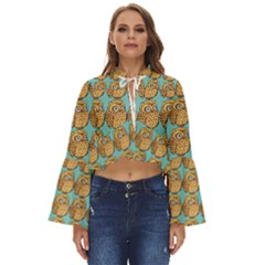 Owl-stars-pattern-background Boho Long Bell Sleeve Top by Grandong