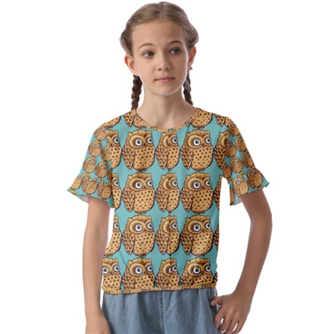 Owl-pattern-background Kids  Cuff Sleeve Scrunch Bottom T-shirt by Grandong