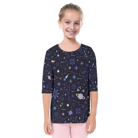 Starry Night  Space Constellations  Stars  Galaxy  Universe Graphic  Illustration Kids  Quarter Sleeve Raglan T-shirt by Grandong