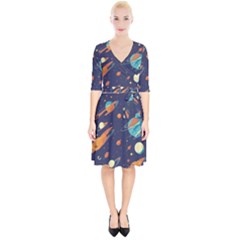 Space Galaxy Planet Universe Stars Night Fantasy Wrap Up Cocktail Dress by Grandong