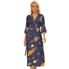 Space Galaxy Planet Universe Stars Night Fantasy Midsummer Wrap Dress by Grandong