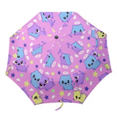 Seamless Pattern With Cute Kawaii Kittens Folding Umbrellas by Grandong