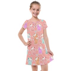 Cute Kawaii Kittens Seamless Pattern Kids  Cross Web Dress by Grandong