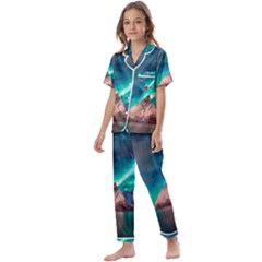 Amazing Aurora Borealis Colors Kids  Satin Short Sleeve Pajamas Set