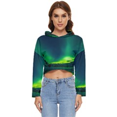Iceland Aurora Borealis Women s Lightweight Cropped Hoodie by Grandong