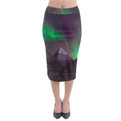 Aurora Stars Sky Mountains Snow Aurora Borealis Midi Pencil Skirt by Grandong