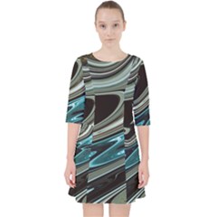 Abstract Waves Background Wallpaper Quarter Sleeve Pocket Dress