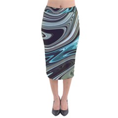 Abstract Waves Background Wallpaper Velvet Midi Pencil Skirt