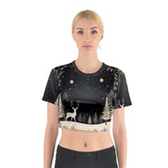 Christmas Winter Xmas Scene Nature Forest Tree Moon Cotton Crop Top by Vaneshop