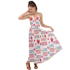 Love Mom Happy Mothers Day I Love Mom Graphic Backless Maxi Beach Dress by Vaneshop