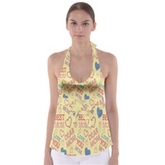 Love Mom Happy Mothers Day I Love Mom Graphic Pattern Tie Back Tankini Top by Vaneshop