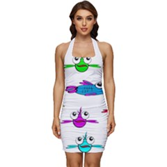 Fish Swim Cartoon Funnycute Sleeveless Wide Square Neckline Ruched Bodycon Dress