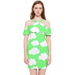 Cute Clouds Green Neon Shoulder Frill Bodycon Summer Dress by ConteMonfrey