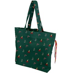 Christmas Green Pattern Background Drawstring Tote Bag by Pakjumat