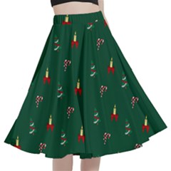 Christmas Green Pattern Background A-line Full Circle Midi Skirt With Pocket by Pakjumat