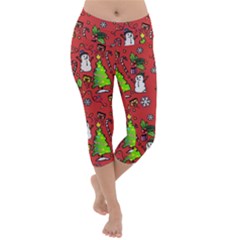 Santa Snowman Gift Holiday Lightweight Velour Capri Yoga Leggings by Pakjumat