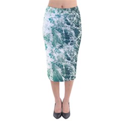 Blue Ocean Waves Velvet Midi Pencil Skirt by Jack14