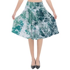 Blue Ocean Waves Flared Midi Skirt by Jack14