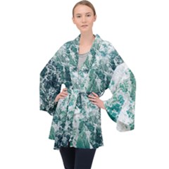 Blue Ocean Waves Long Sleeve Velvet Kimono  by Jack14