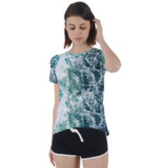 Blue Ocean Waves Short Sleeve Open Back T-shirt by Jack14
