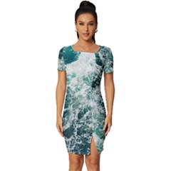 Blue Ocean Waves Fitted Knot Split End Bodycon Dress by Jack14