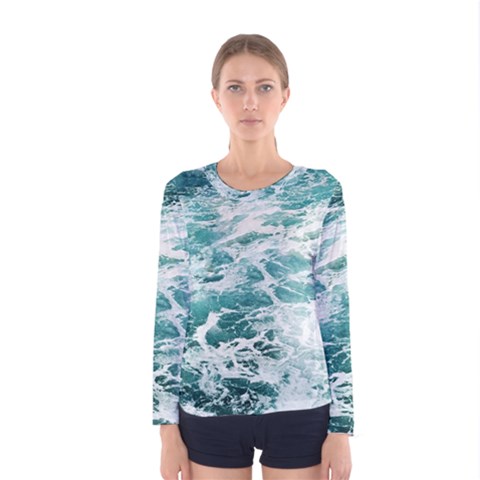 Blue Crashing Ocean Wave Women s Long Sleeve T-shirt by Jack14