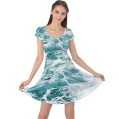 Blue Crashing Ocean Wave Cap Sleeve Dress by Jack14