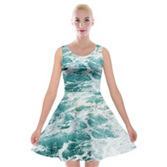 Blue Crashing Ocean Wave Velvet Skater Dress by Jack14
