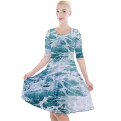 Blue Crashing Ocean Wave Quarter Sleeve A-line Dress by Jack14