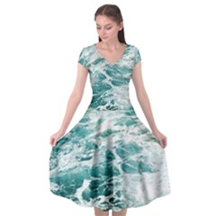 Blue Crashing Ocean Wave Cap Sleeve Wrap Front Dress by Jack14