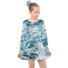 Blue Crashing Ocean Wave Kids  Long Sleeve Dress by Jack14
