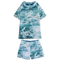 Blue Crashing Ocean Wave Kids  Swim T-shirt And Shorts Set by Jack14