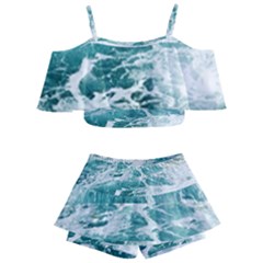 Blue Crashing Ocean Wave Kids  Off Shoulder Skirt Bikini by Jack14