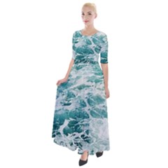Blue Crashing Ocean Wave Half Sleeves Maxi Dress by Jack14